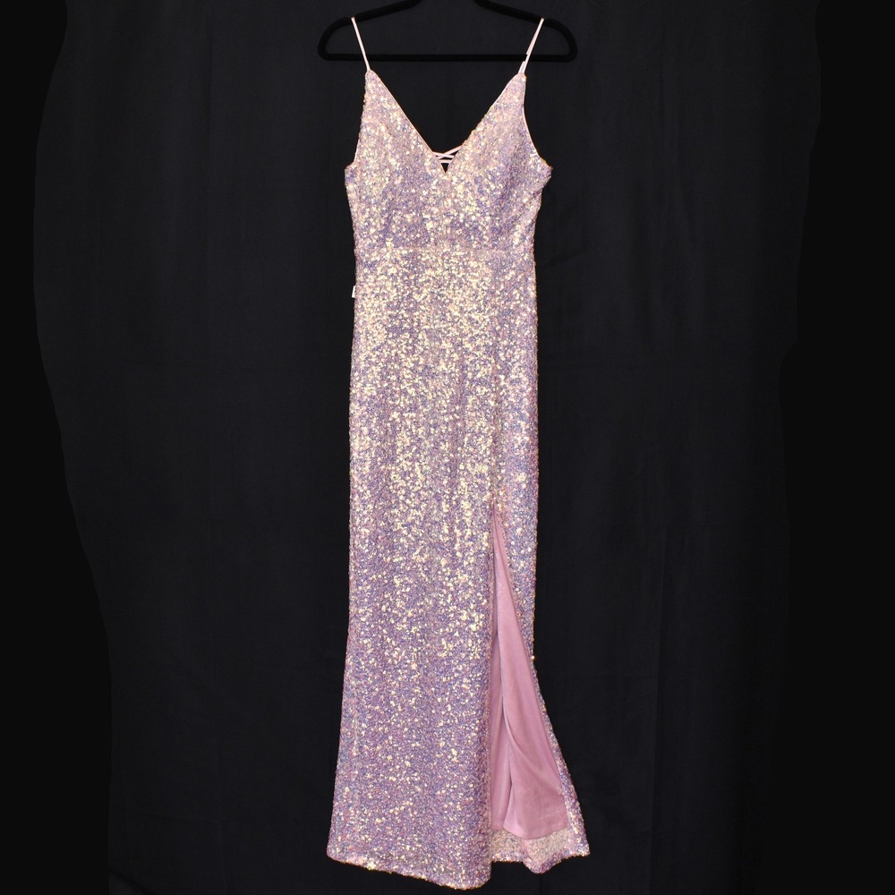 Speechless Pink Iridescent Sequin V-Neck Formal Gown Dress Size M NWT X43579TE52